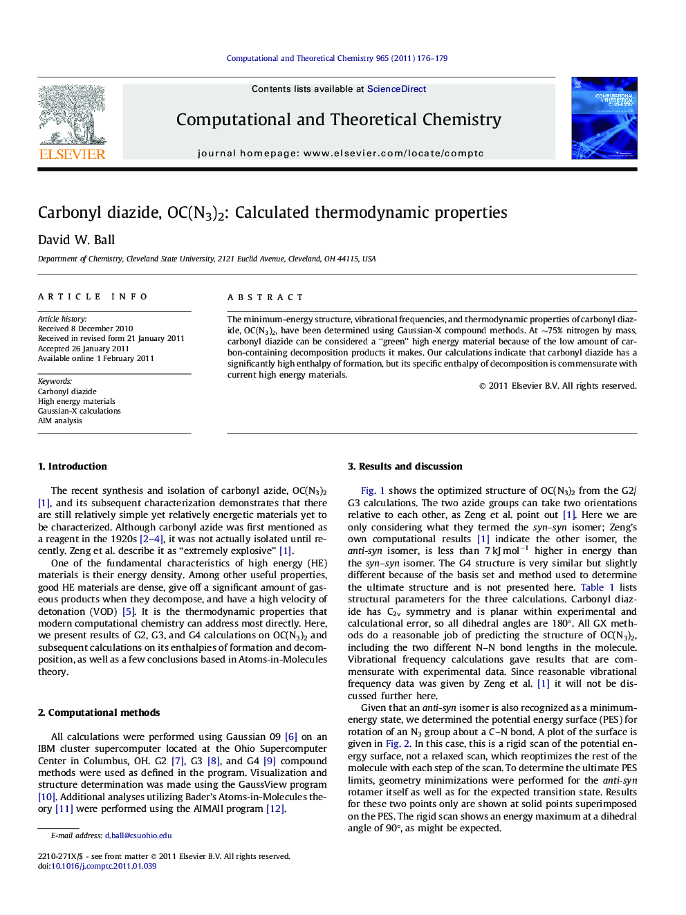 Carbonyl diazide, OC(N3)2: Calculated thermodynamic properties