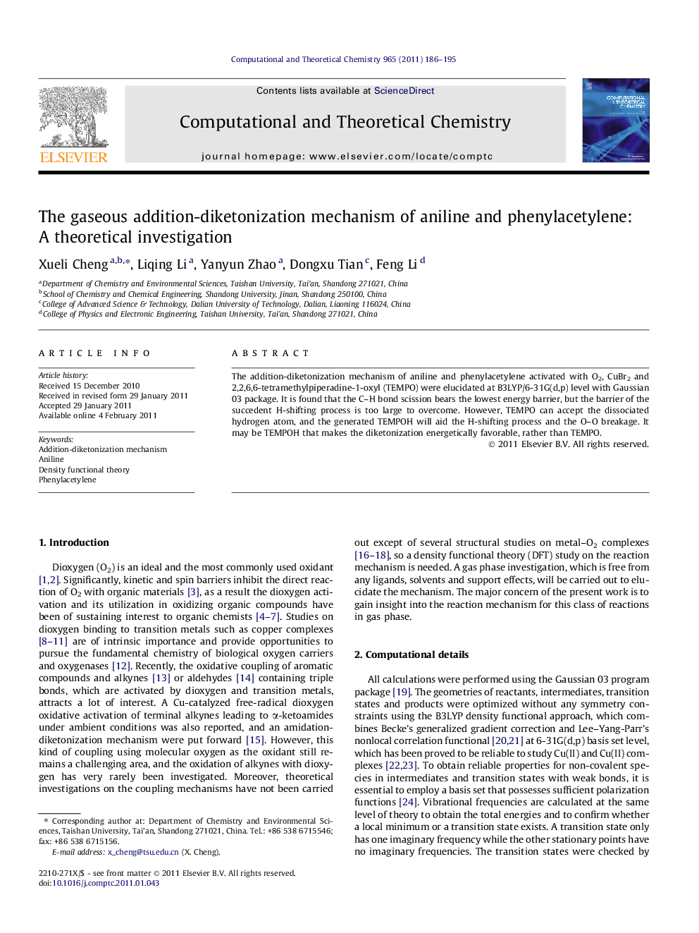 عکس صفحه اول مقاله: The gaseous addition-diketonization mechanism of aniline and phenylacetylene: A theoretical investigation The gaseous addition-diketonization mechanism of aniline and phenylacetylene: A theoretical investigation