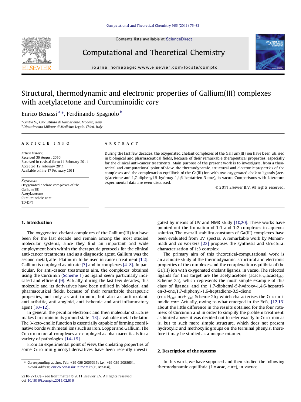 Structural, thermodynamic and electronic properties of Gallium(III) complexes with acetylacetone and Curcuminoidic core