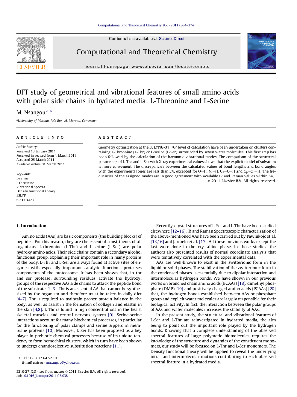 DFT study of geometrical and vibrational features of small amino acids with polar side chains in hydrated media: L-Threonine and L-Serine