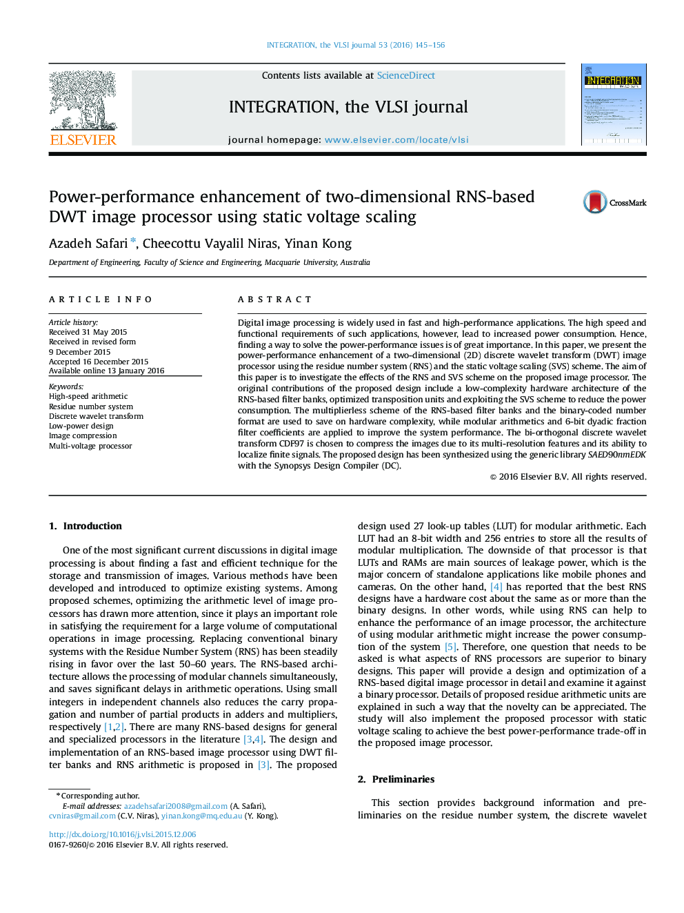 Power-performance enhancement of two-dimensional RNS-based DWT image processor using static voltage scaling