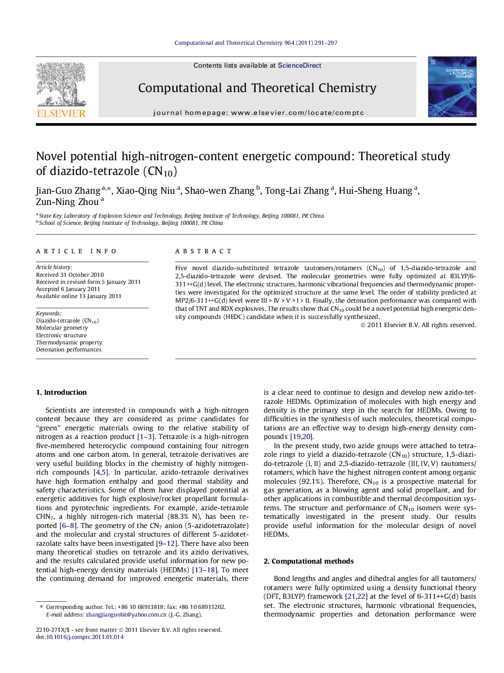 Novel potential high-nitrogen-content energetic compound: Theoretical study of diazido-tetrazole (CN10)