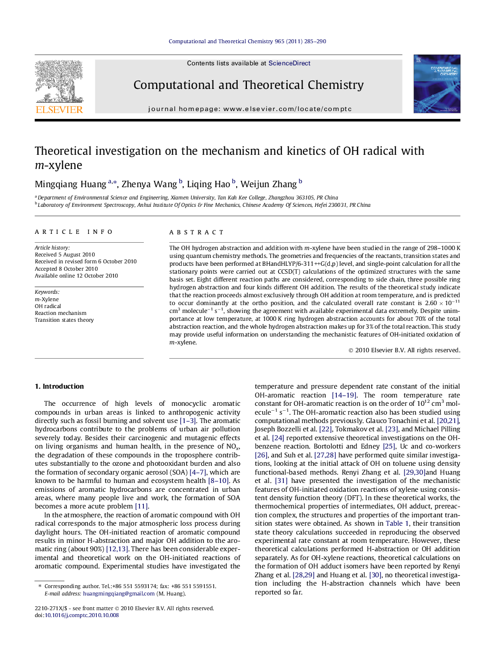 Theoretical investigation on the mechanism and kinetics of OH radical with m-xylene