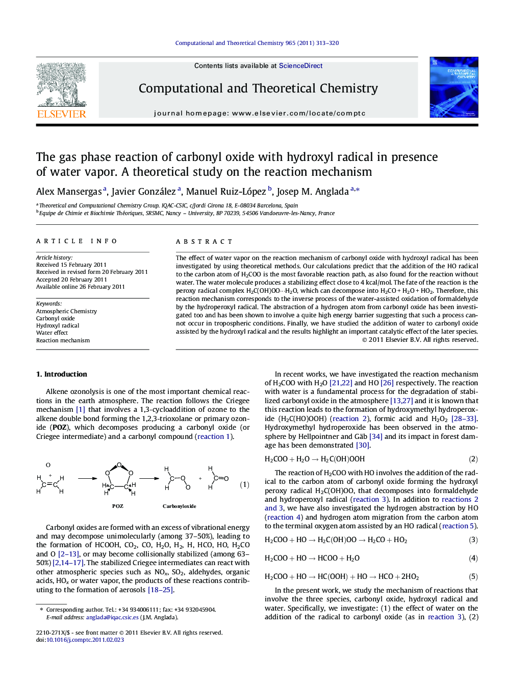 The gas phase reaction of carbonyl oxide with hydroxyl radical in presence of water vapor. A theoretical study on the reaction mechanism