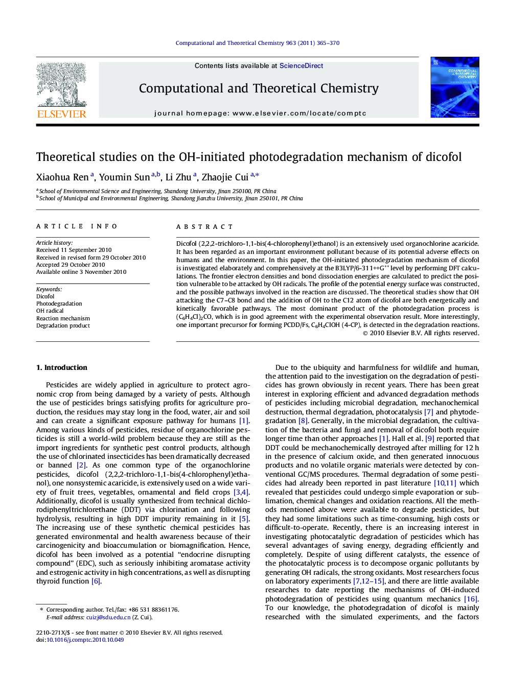 Theoretical studies on the OH-initiated photodegradation mechanism of dicofol