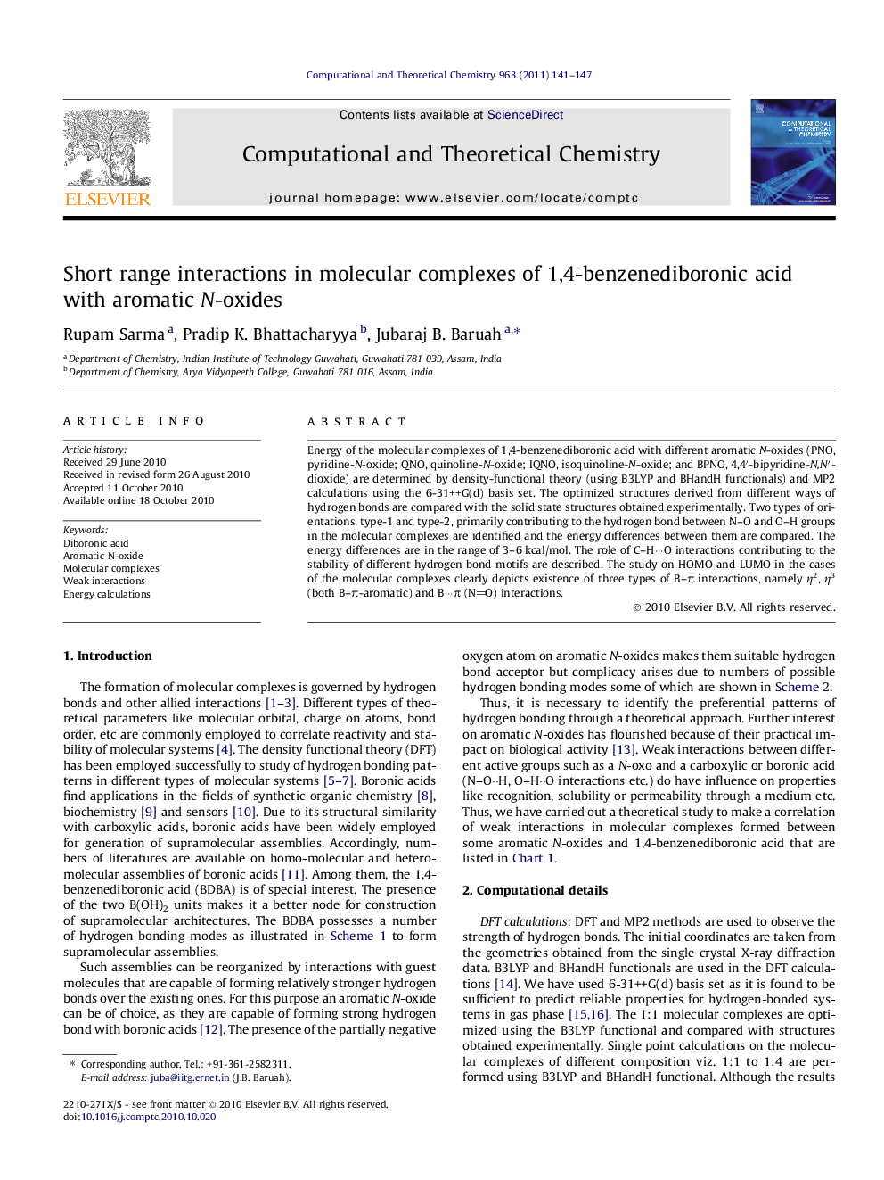 Short range interactions in molecular complexes of 1,4-benzenediboronic acid with aromatic N-oxides