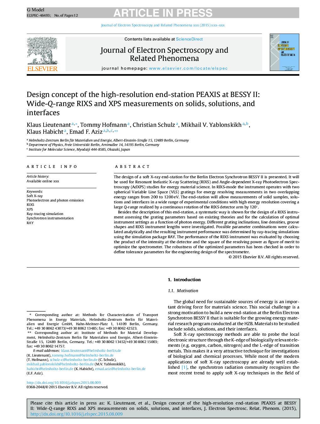 Design concept of the high-resolution end-station PEAXIS at BESSY II: Wide-Q-range RIXS and XPS measurements on solids, solutions, and interfaces