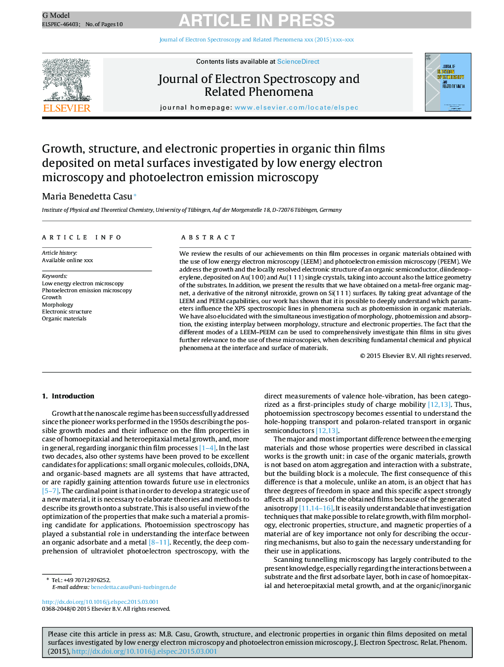 Growth, structure, and electronic properties in organic thin films deposited on metal surfaces investigated by low energy electron microscopy and photoelectron emission microscopy