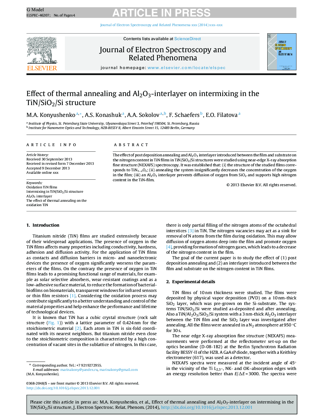 Effect of thermal annealing and Al2O3-interlayer on intermixing in the TiN/SiO2/Si structure