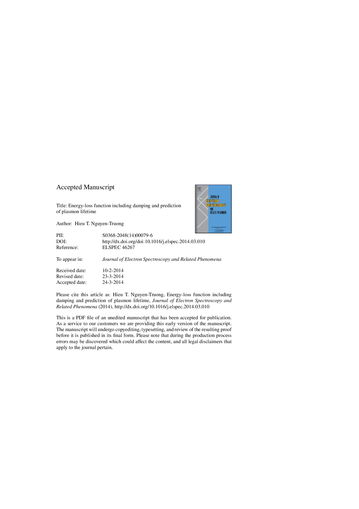 Energy-loss function including damping and prediction of plasmon lifetime