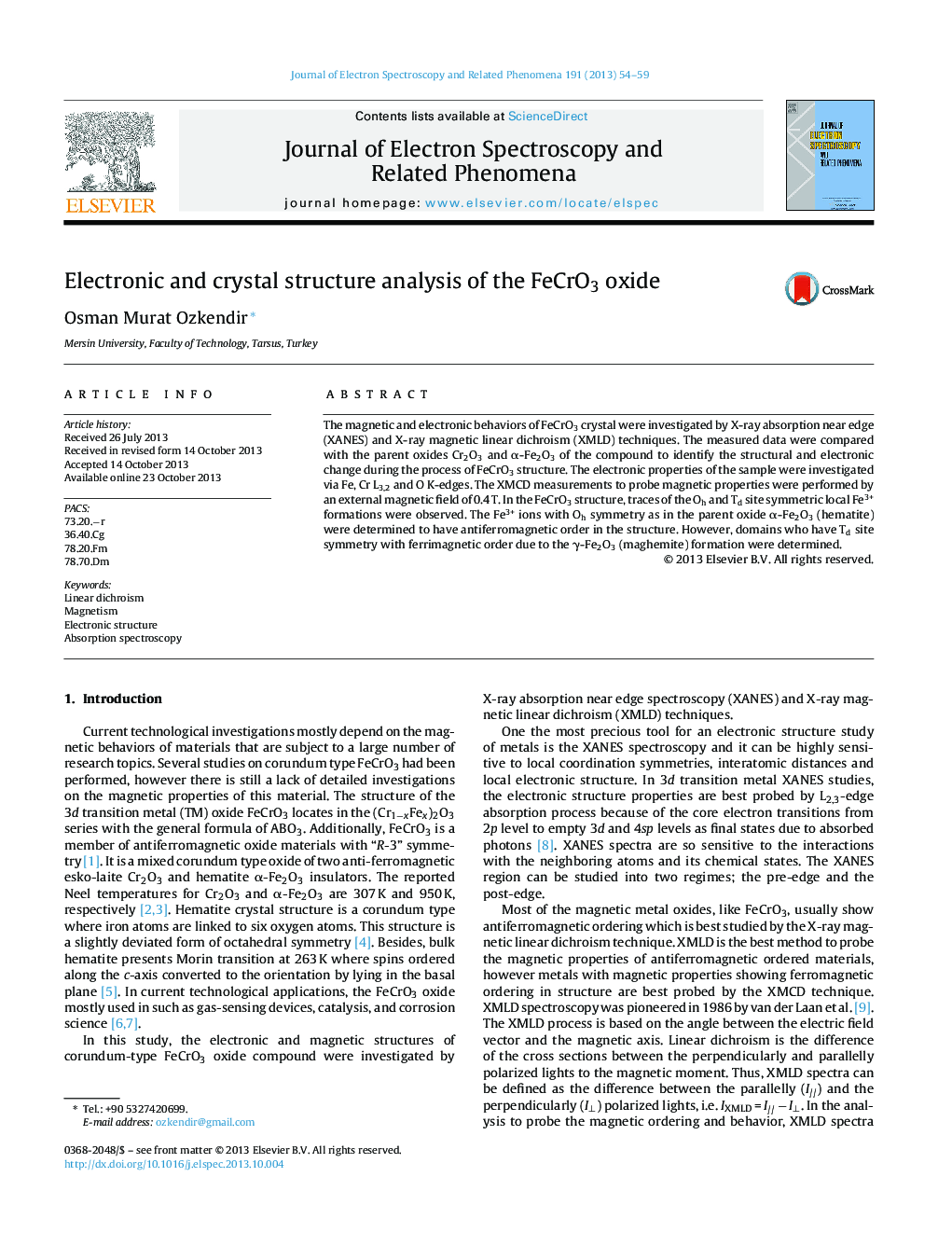 Electronic and crystal structure analysis of the FeCrO3 oxide