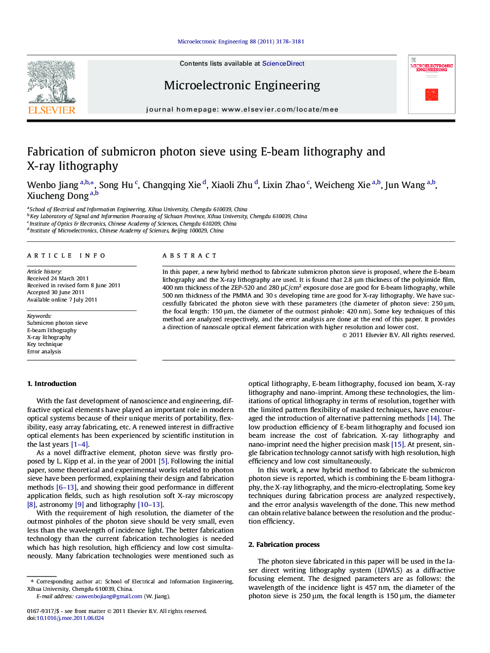 Fabrication of submicron photon sieve using E-beam lithography and X-ray lithography