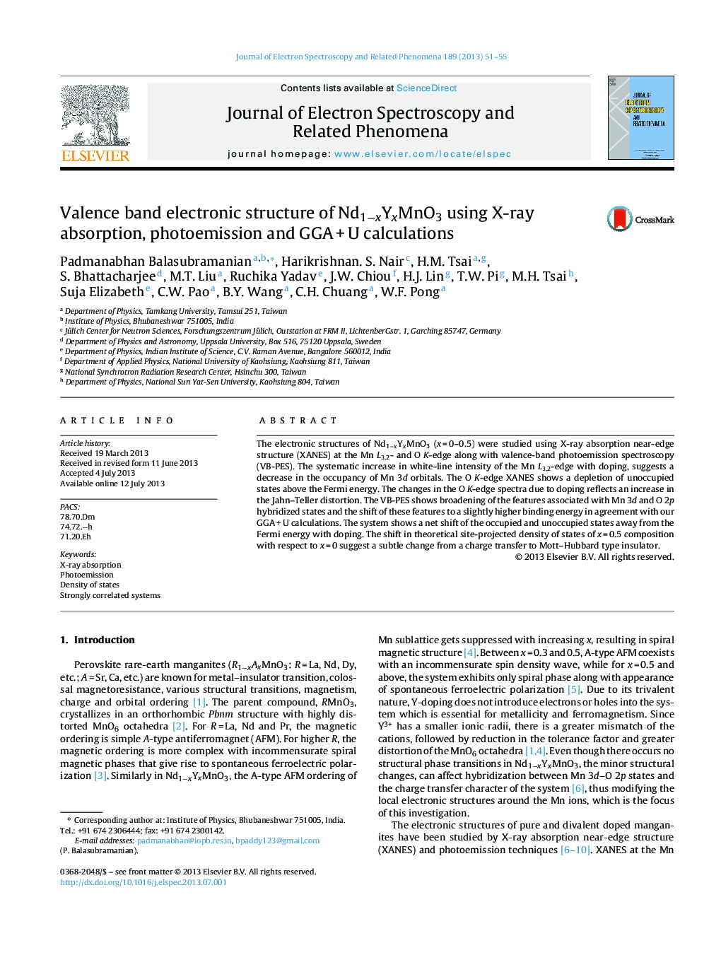 Valence band electronic structure of Nd1âxYxMnO3 using X-ray absorption, photoemission and GGAÂ +Â U calculations