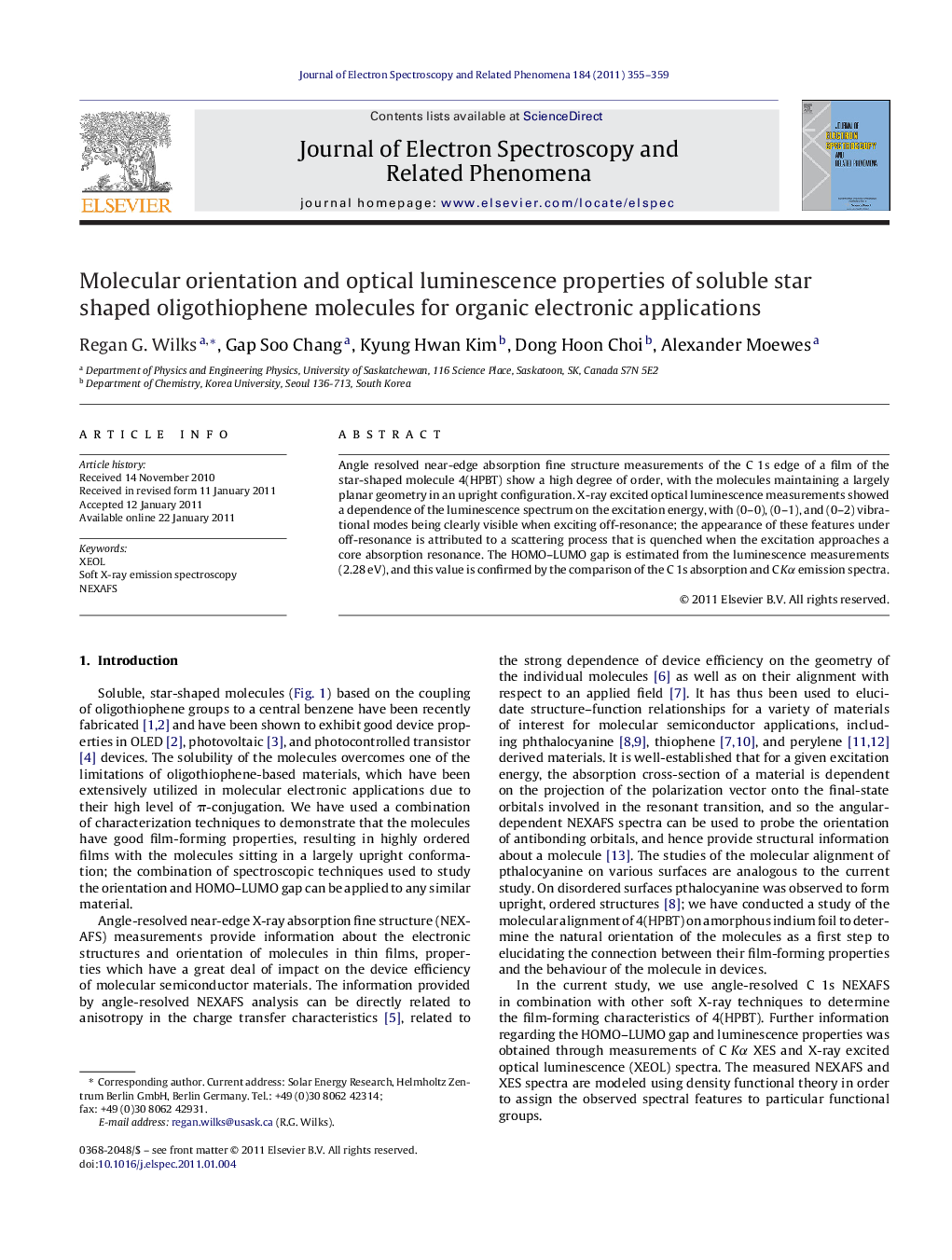 Molecular orientation and optical luminescence properties of soluble star shaped oligothiophene molecules for organic electronic applications