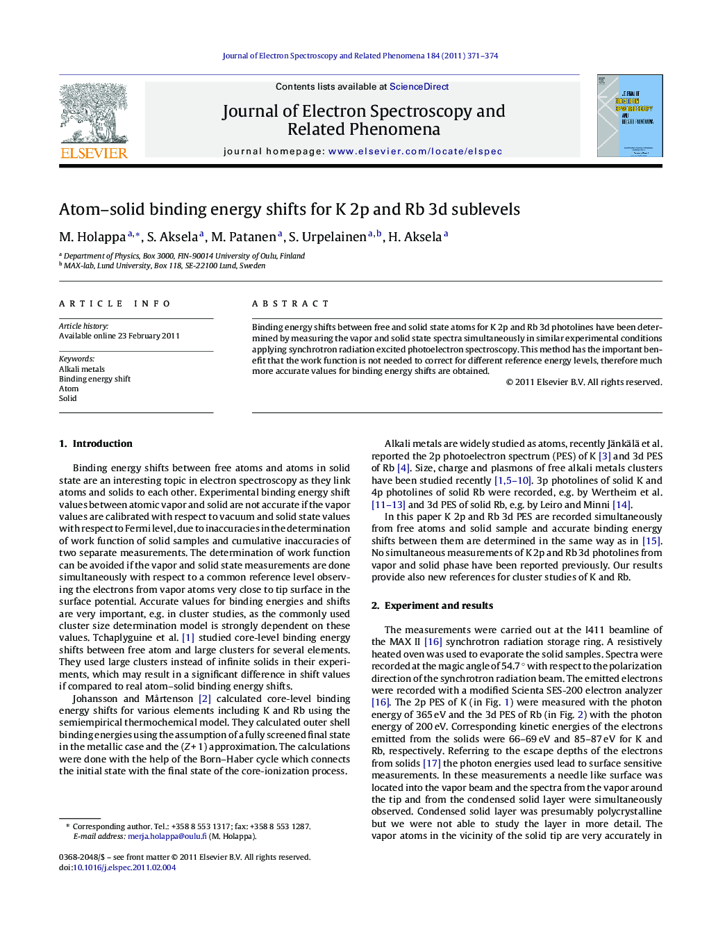 Atom-solid binding energy shifts for K 2p and Rb 3d sublevels