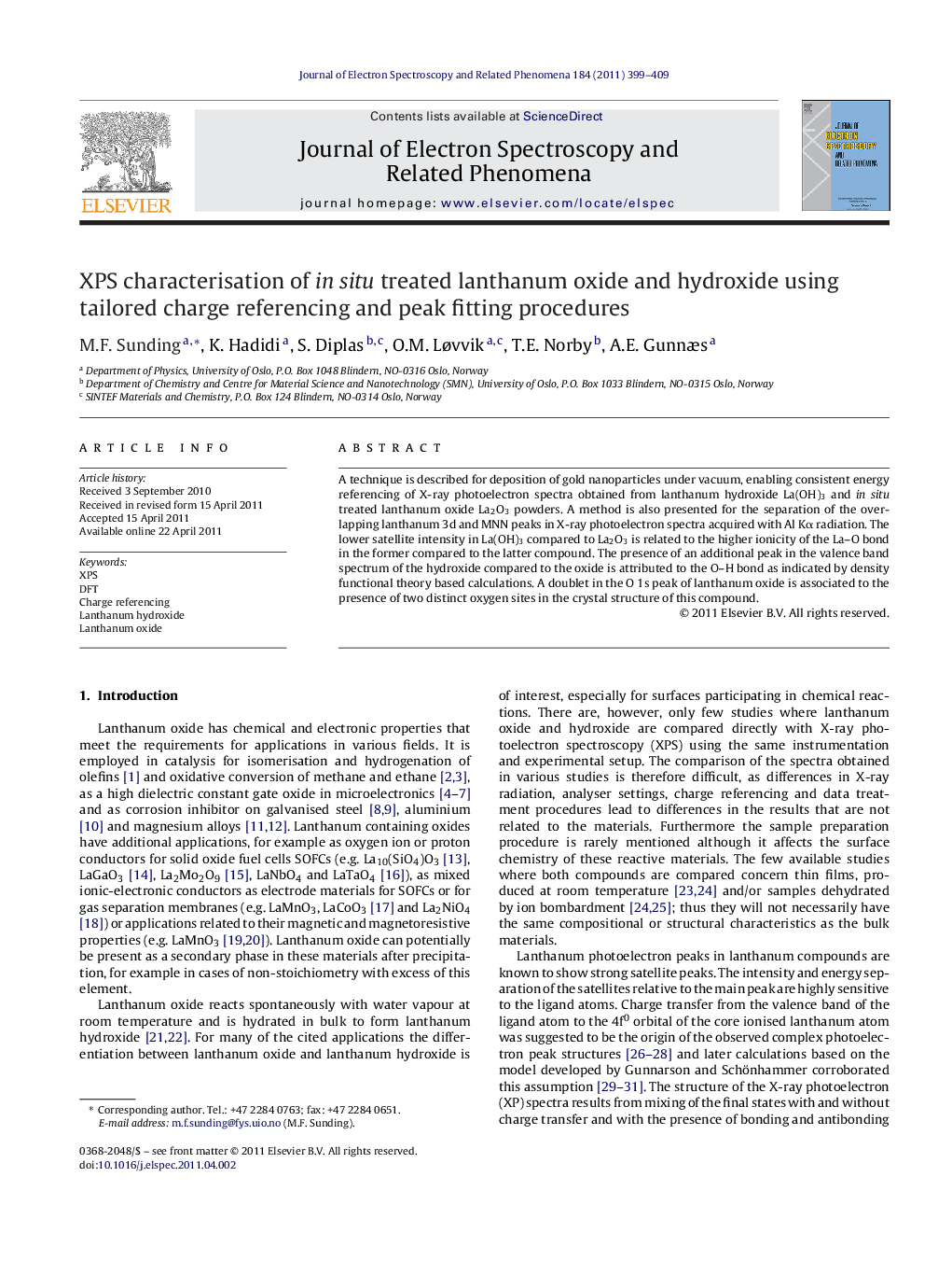 XPS characterisation of in situ treated lanthanum oxide and hydroxide using tailored charge referencing and peak fitting procedures