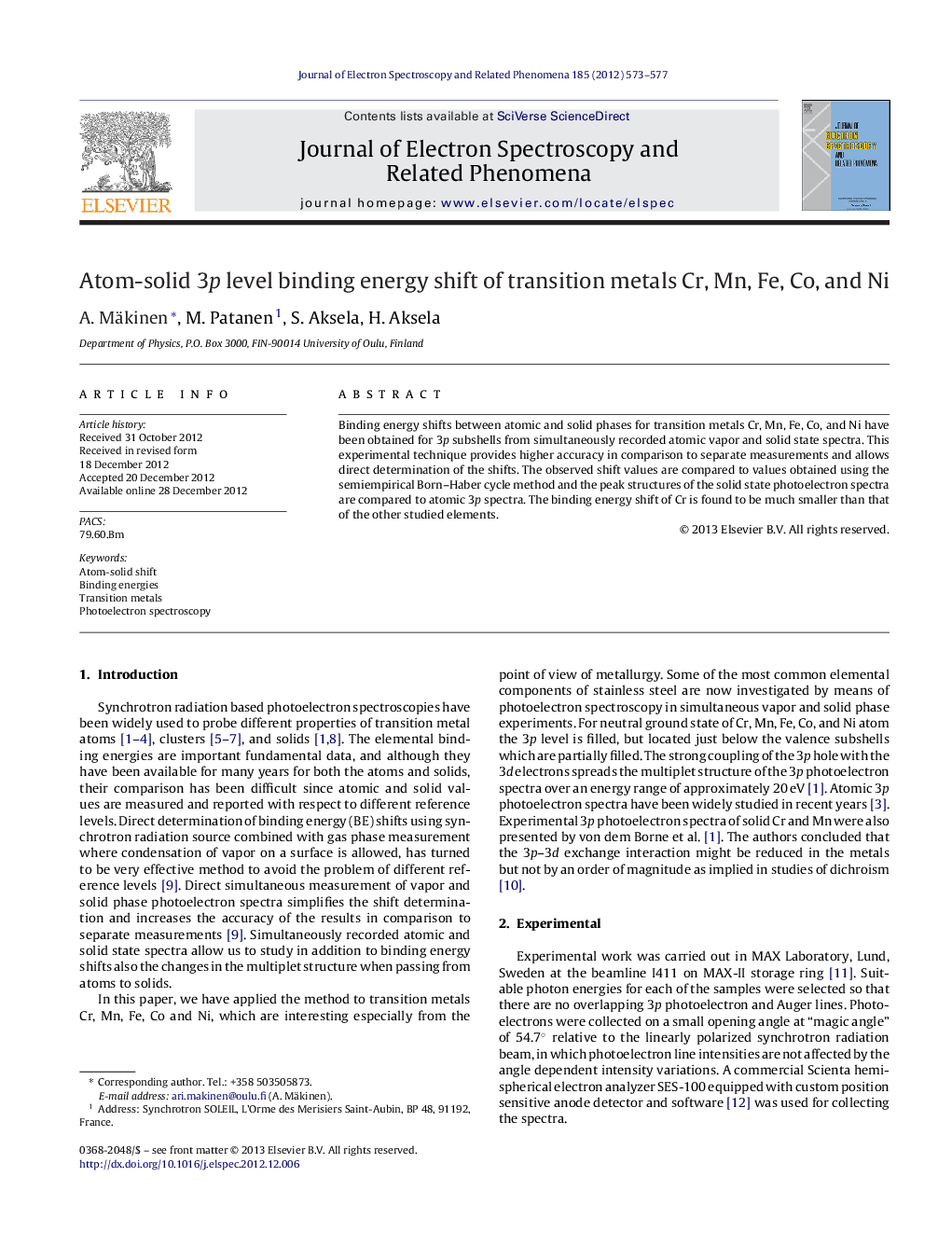 Atom-solid 3p level binding energy shift of transition metals Cr, Mn, Fe, Co, and Ni