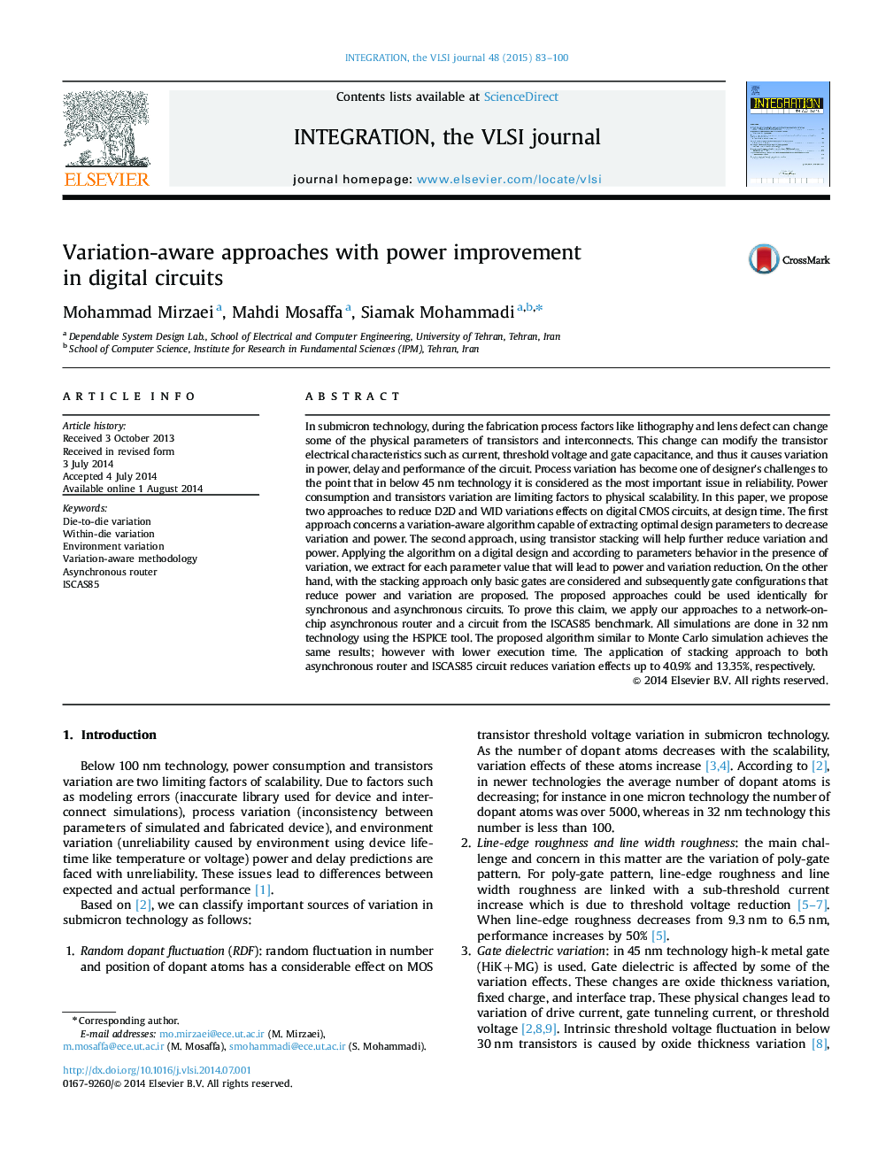 Variation-aware approaches with power improvement in digital circuits