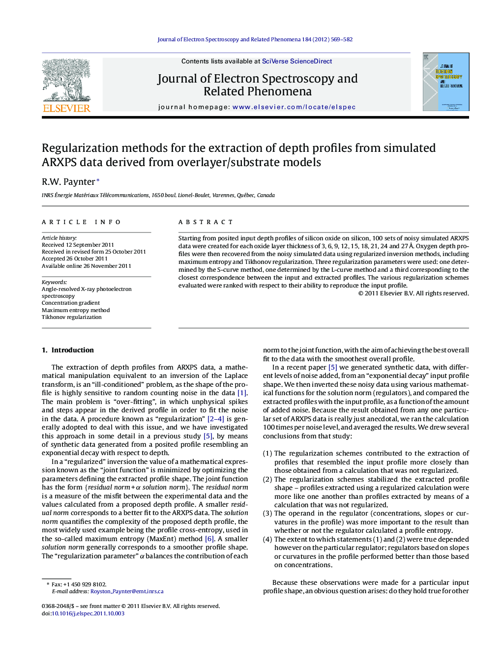 Regularization methods for the extraction of depth profiles from simulated ARXPS data derived from overlayer/substrate models