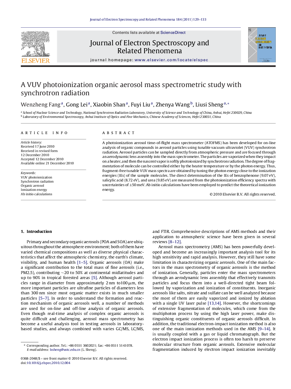 A VUV photoionization organic aerosol mass spectrometric study with synchrotron radiation