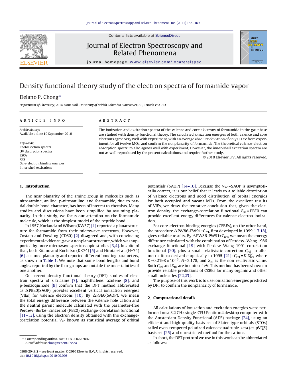 Density functional theory study of the electron spectra of formamide vapor