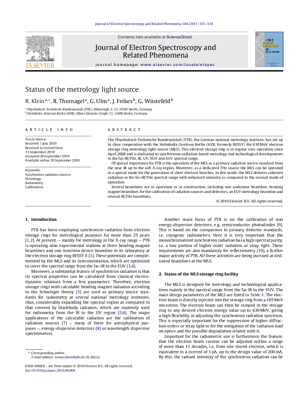 Status of the metrology light source