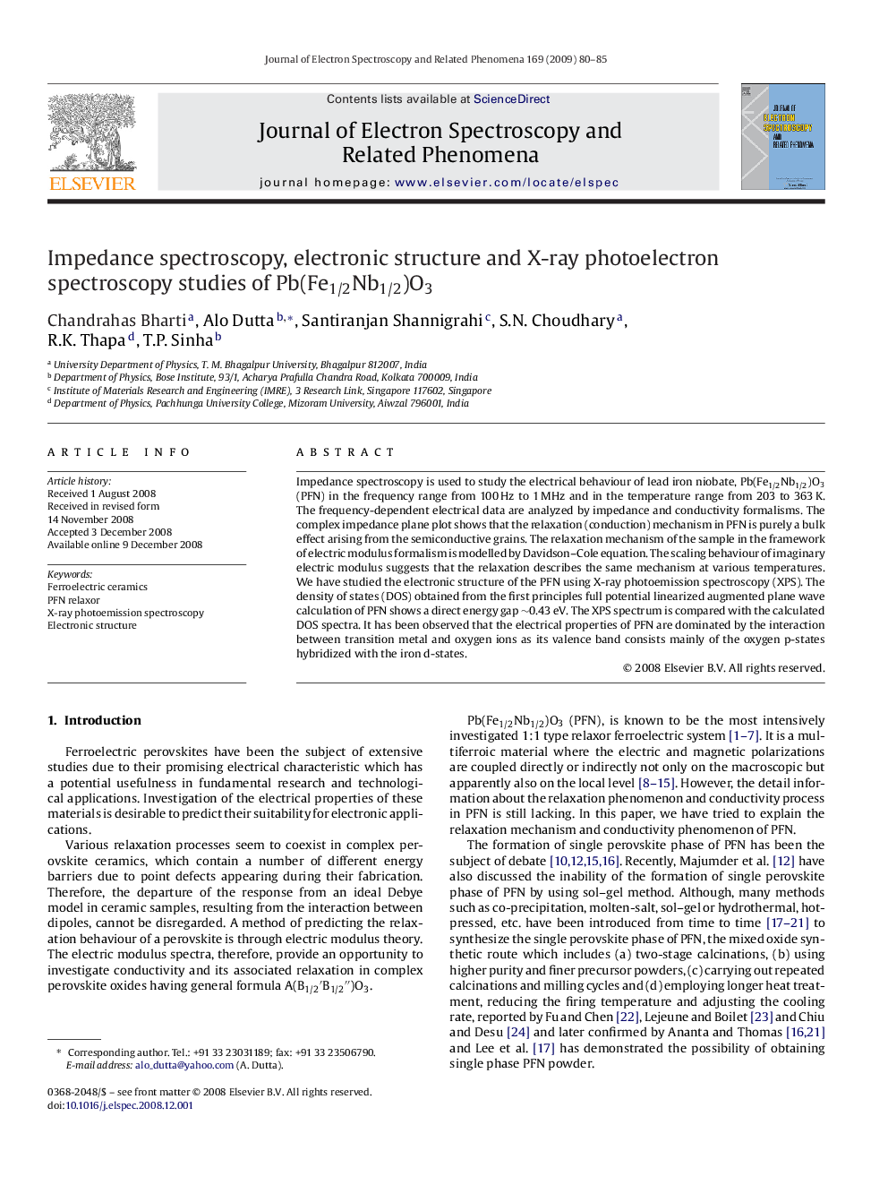 Impedance spectroscopy, electronic structure and X-ray photoelectron spectroscopy studies of Pb(Fe1/2Nb1/2)O3