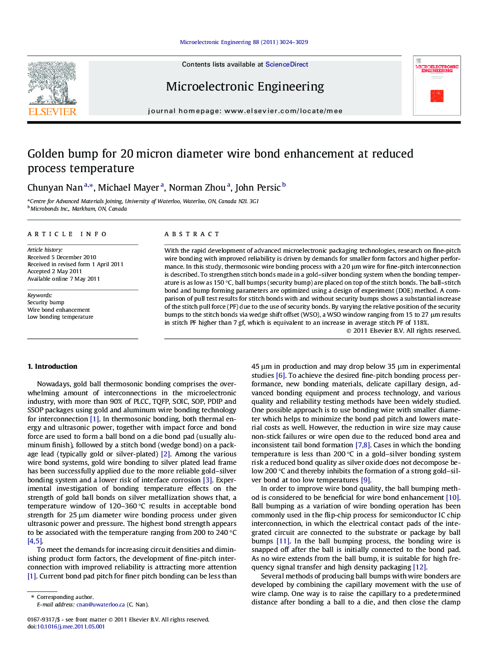 Golden bump for 20 micron diameter wire bond enhancement at reduced process temperature
