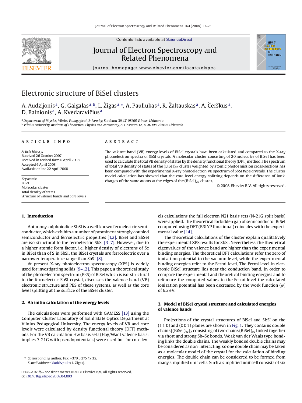 Electronic structure of BiSeI clusters