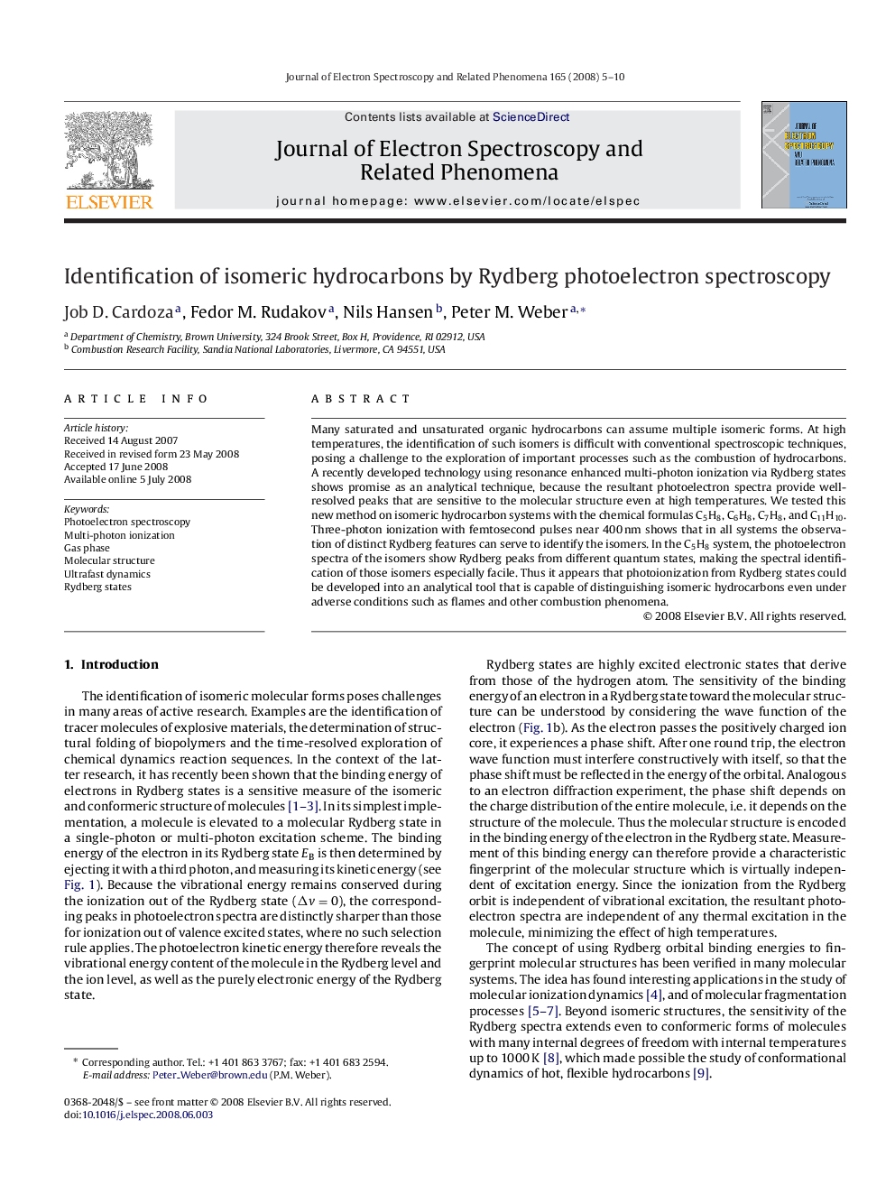 Identification of isomeric hydrocarbons by Rydberg photoelectron spectroscopy