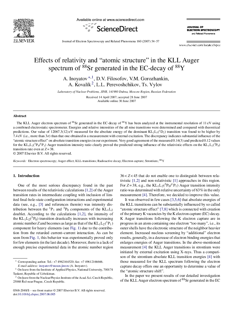 Effects of relativity and “atomic structure” in the KLL Auger spectrum of 88Sr generated in the EC-decay of 88Y