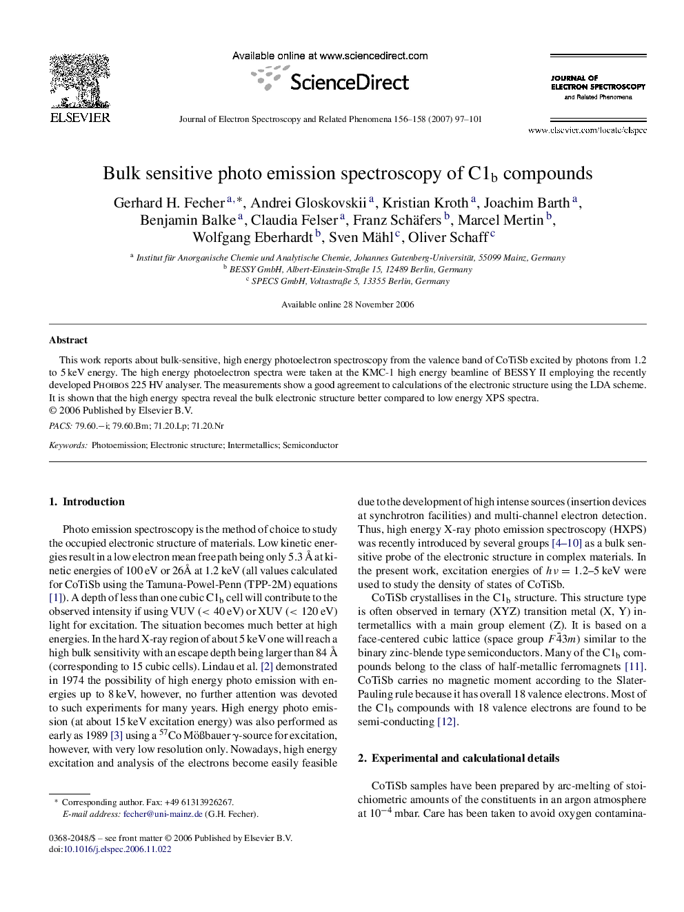 Bulk sensitive photo emission spectroscopy of C1b compounds