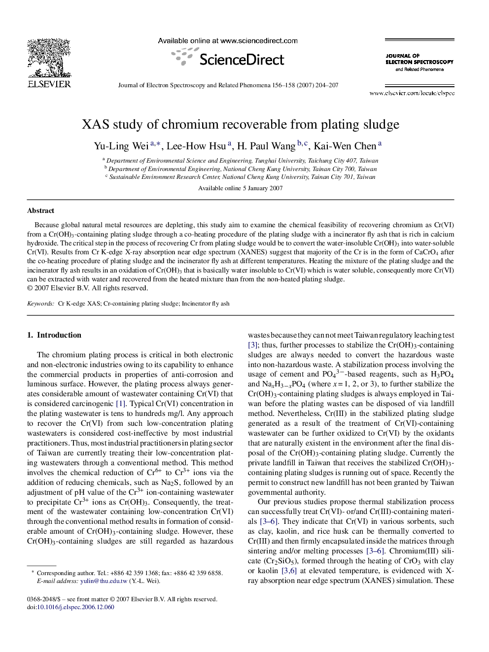 XAS study of chromium recoverable from plating sludge