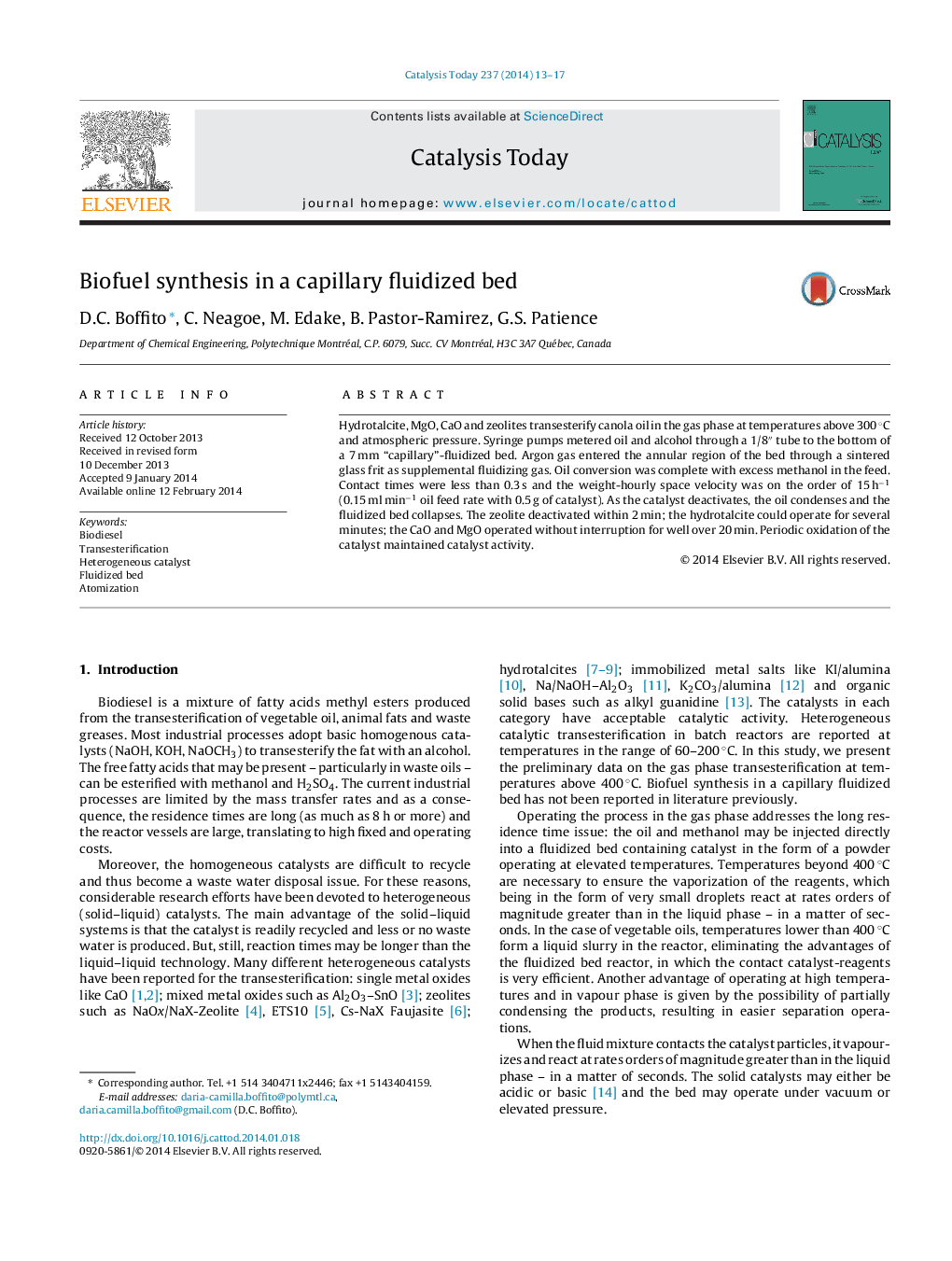 Biofuel synthesis in a capillary fluidized bed