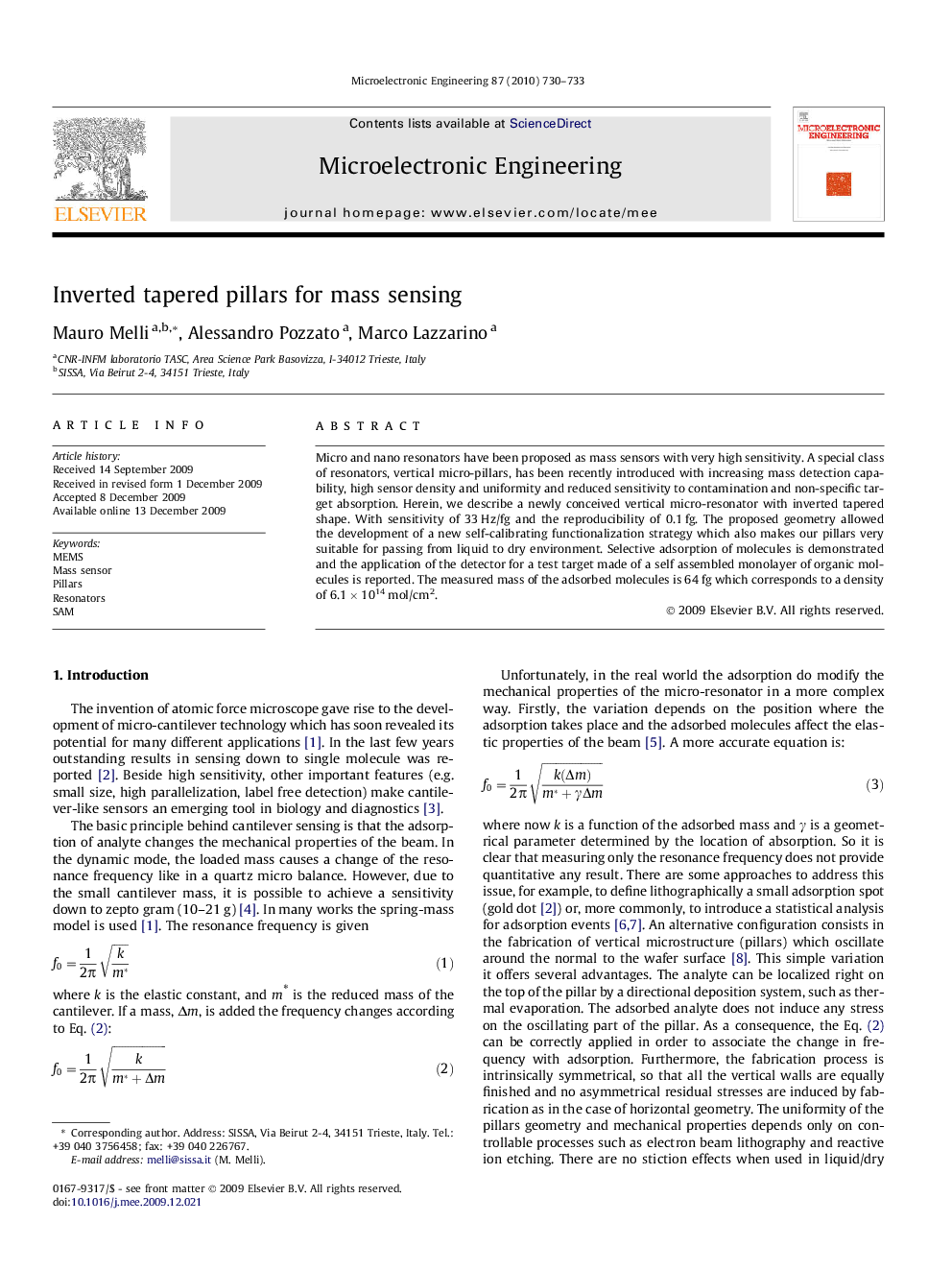 Inverted tapered pillars for mass sensing