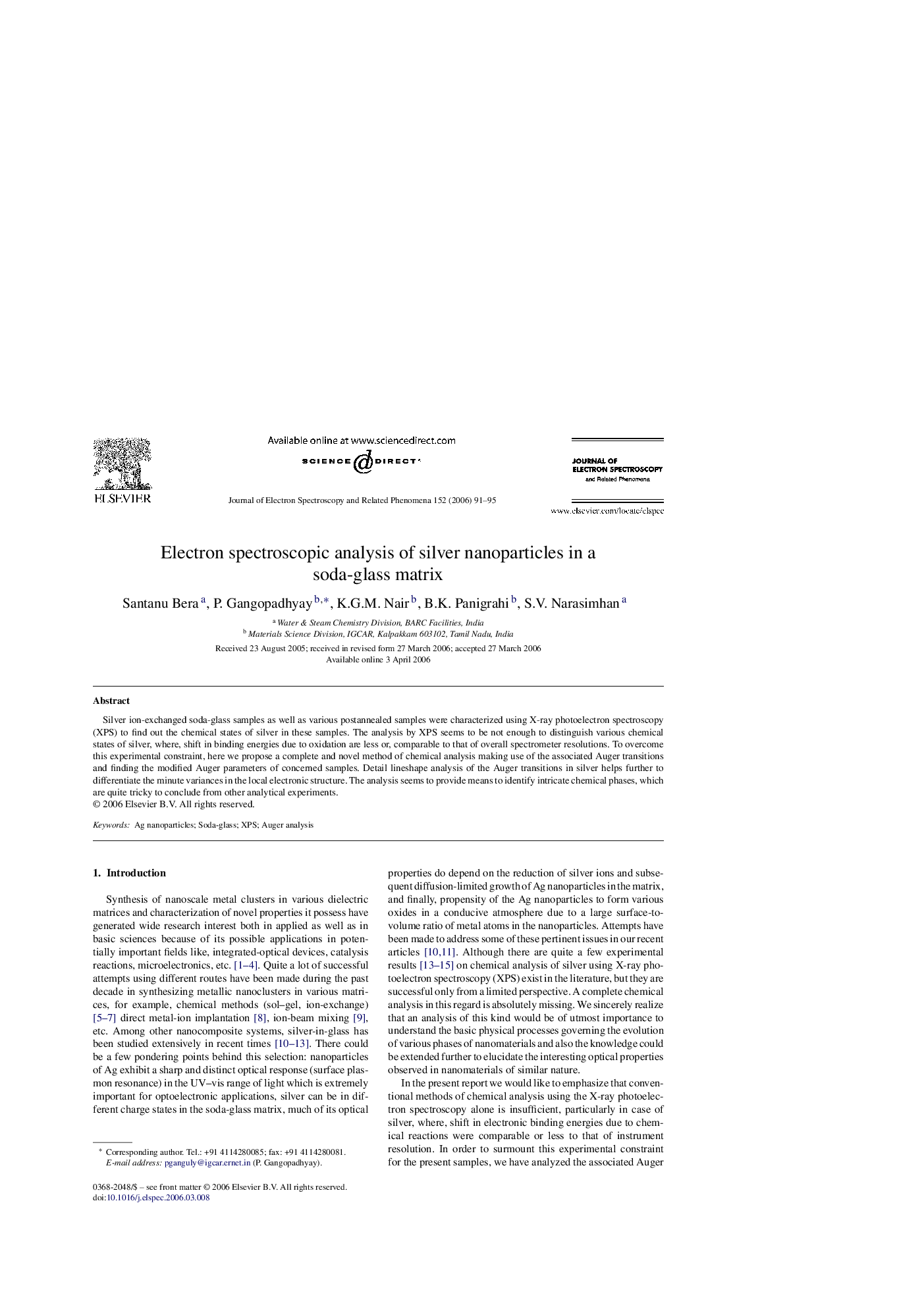 Electron spectroscopic analysis of silver nanoparticles in a soda-glass matrix