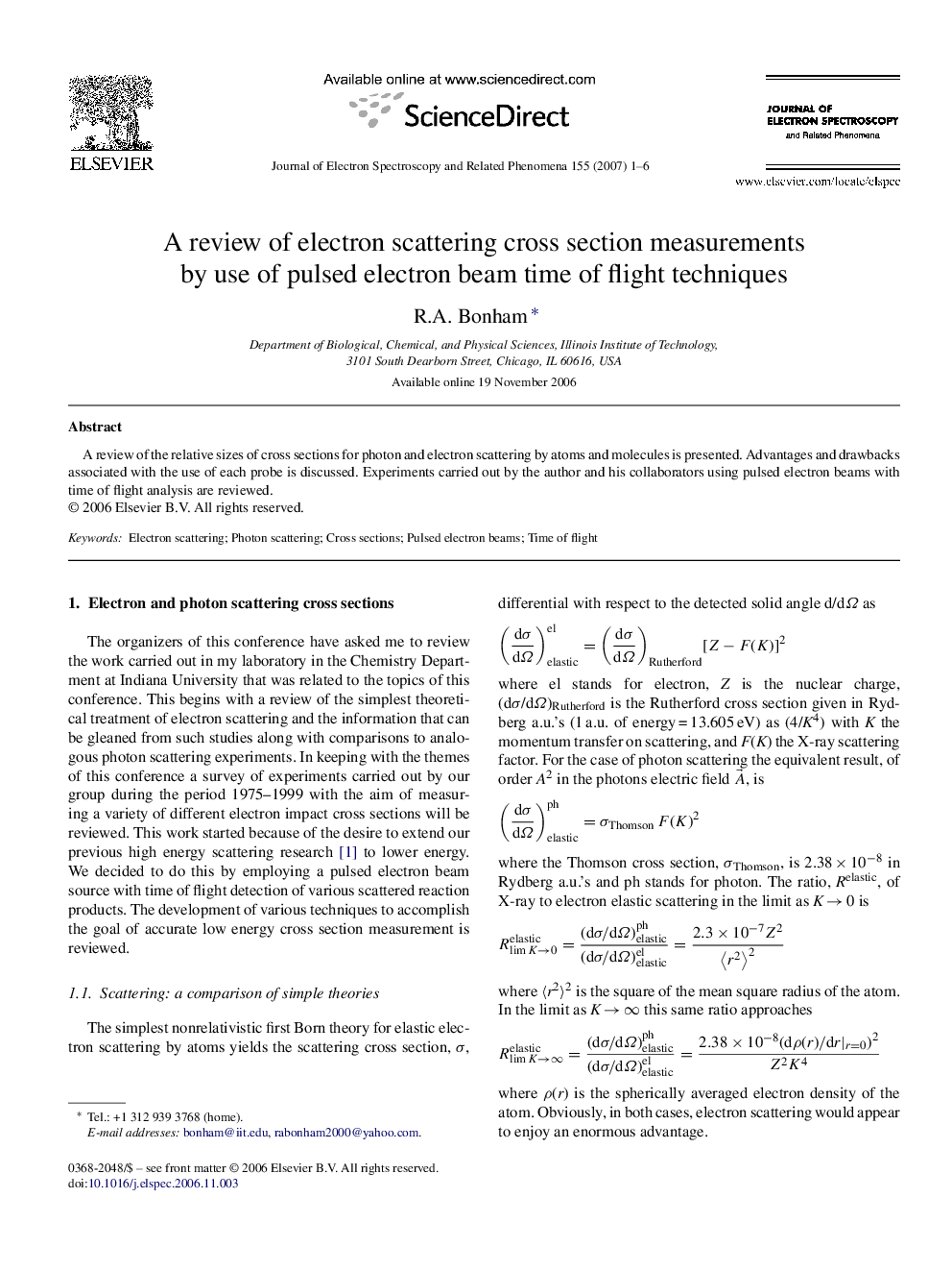 A review of electron scattering cross section measurements by use of pulsed electron beam time of flight techniques