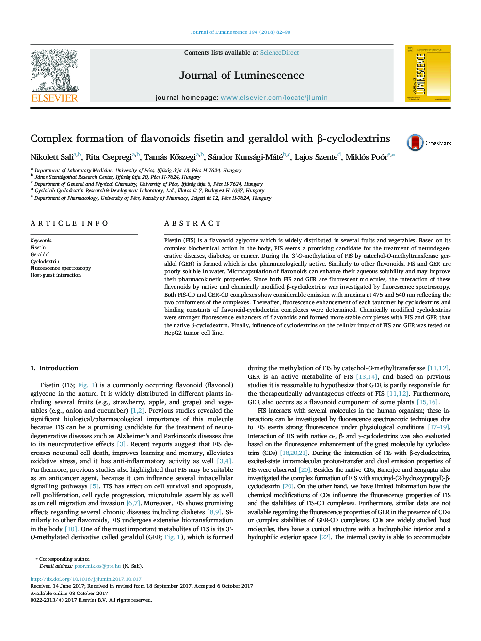 Complex formation of flavonoids fisetin and geraldol with Î²-cyclodextrins