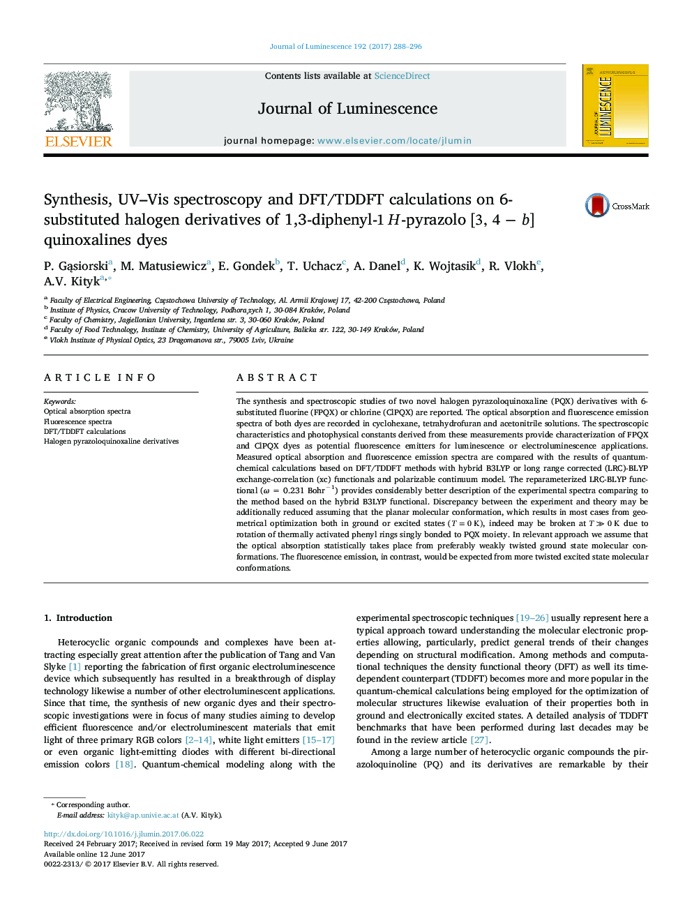 Synthesis, UV-Vis spectroscopy and DFT/TDDFT calculations on 6-substituted halogen derivatives of 1,3-diphenyl-1H-pyrazolo [3,4âb] quinoxalines dyes