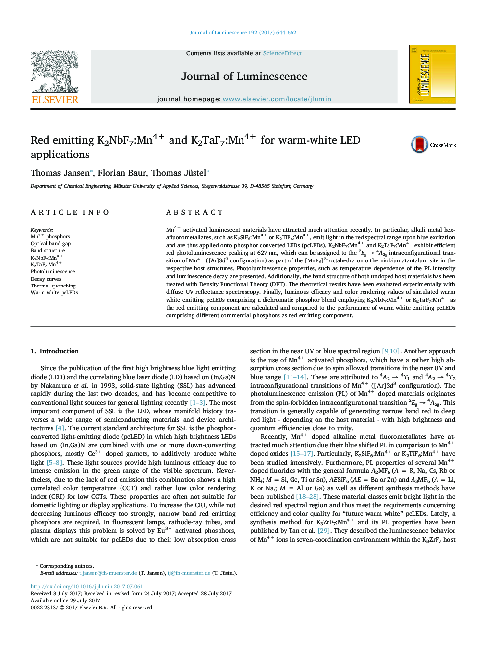 Red emitting K2NbF7:Mn4+ and K2TaF7:Mn4+ for warm-white LED applications