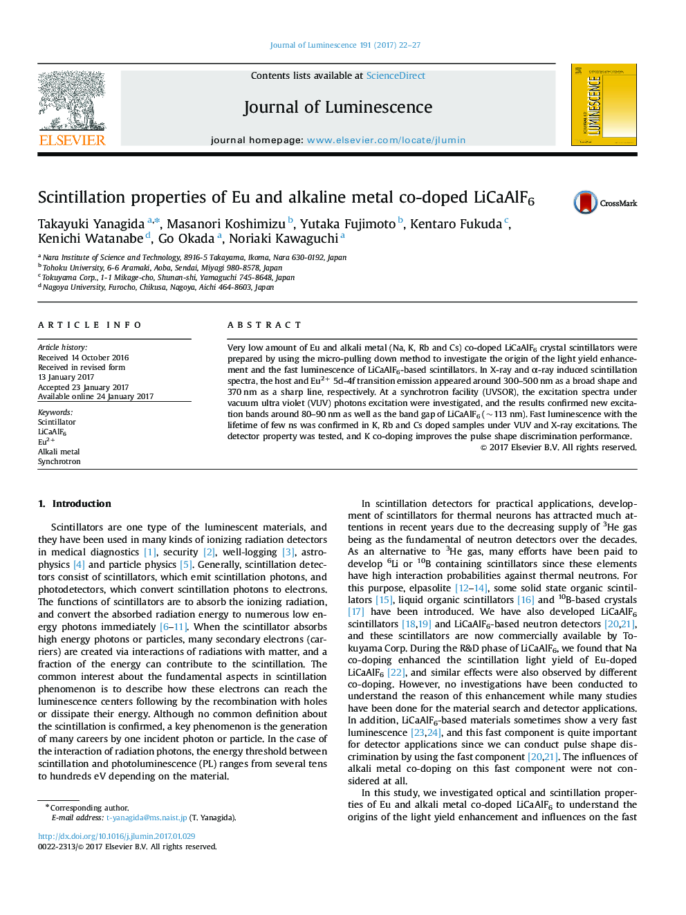 Scintillation properties of Eu and alkaline metal co-doped LiCaAlF6