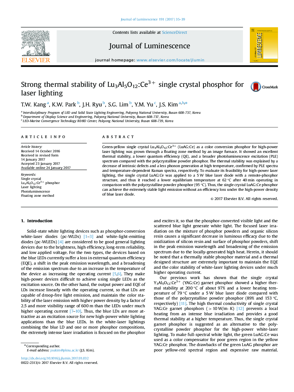 Strong thermal stability of Lu3Al5O12:Ce3+ single crystal phosphor for laser lighting