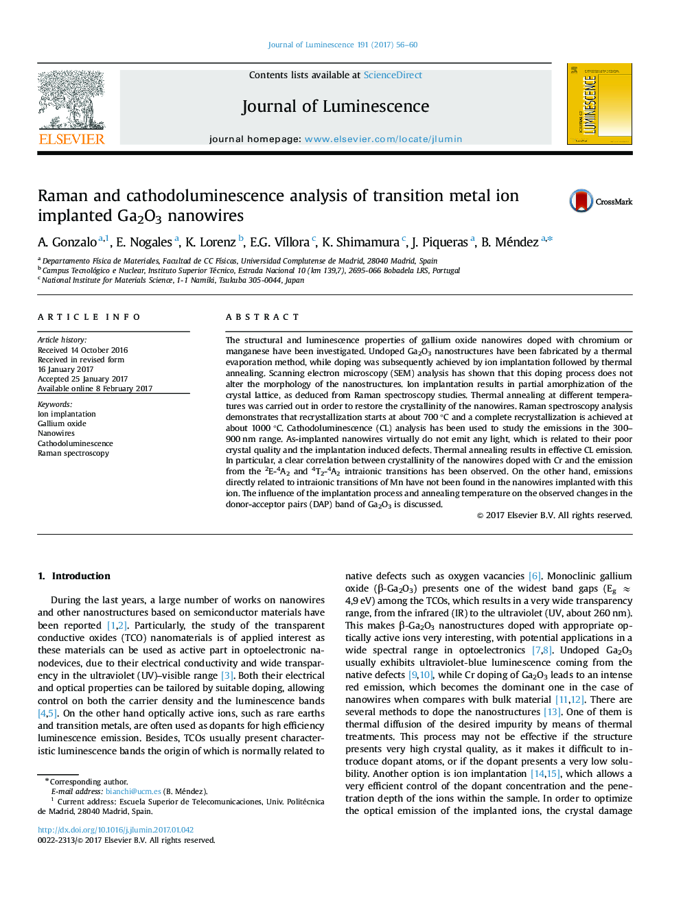 Raman and cathodoluminescence analysis of transition metal ion implanted Ga2O3 nanowires