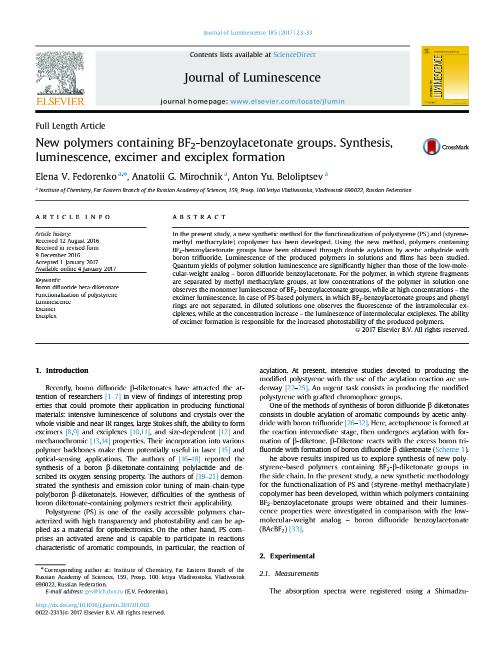 New polymers containing BF2-benzoylacetonate groups. Synthesis, luminescence, excimer and exciplex formation