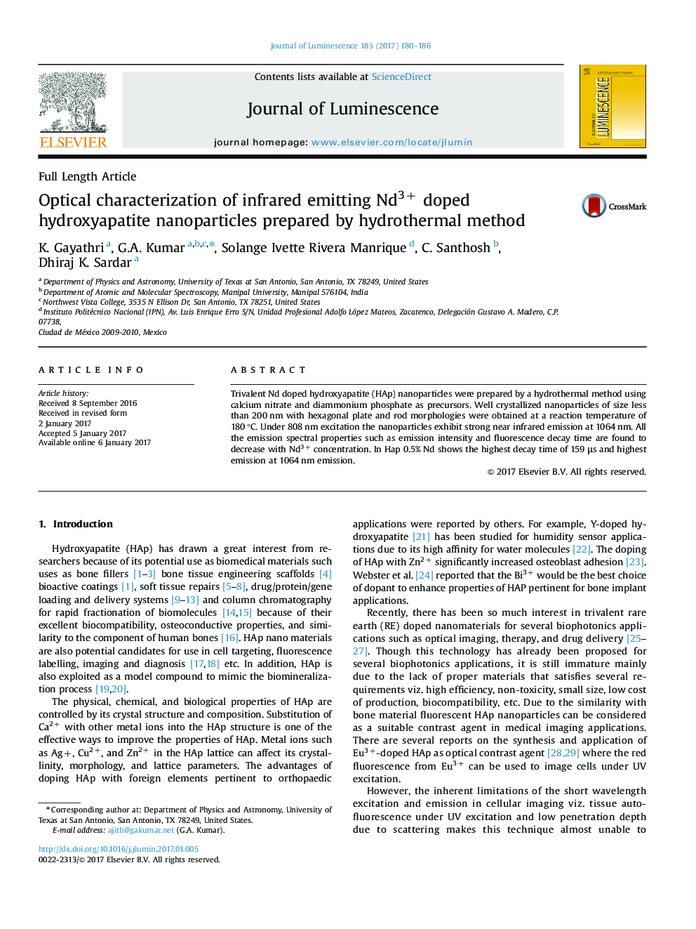 عکس صفحه اول مقاله: Full Length ArticleOptical characterization of infrared emitting Nd3+ doped hydroxyapatite nanoparticles prepared by hydrothermal method Full Length ArticleOptical characterization of infrared emitting Nd3+ doped hydroxyapatite nanoparticles prepared by hydrothermal method