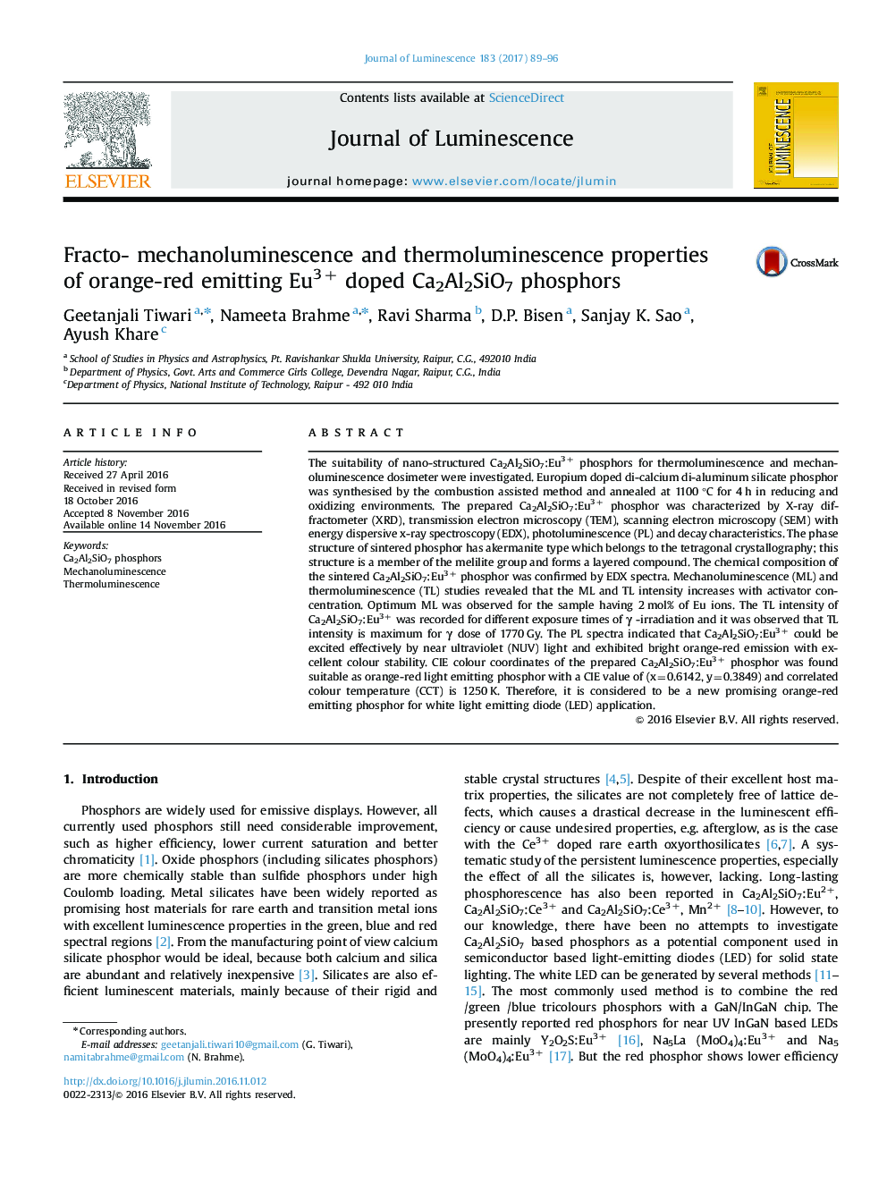 Fracto- mechanoluminescence and thermoluminescence properties of orange-red emitting Eu3+ doped Ca2Al2SiO7 phosphors