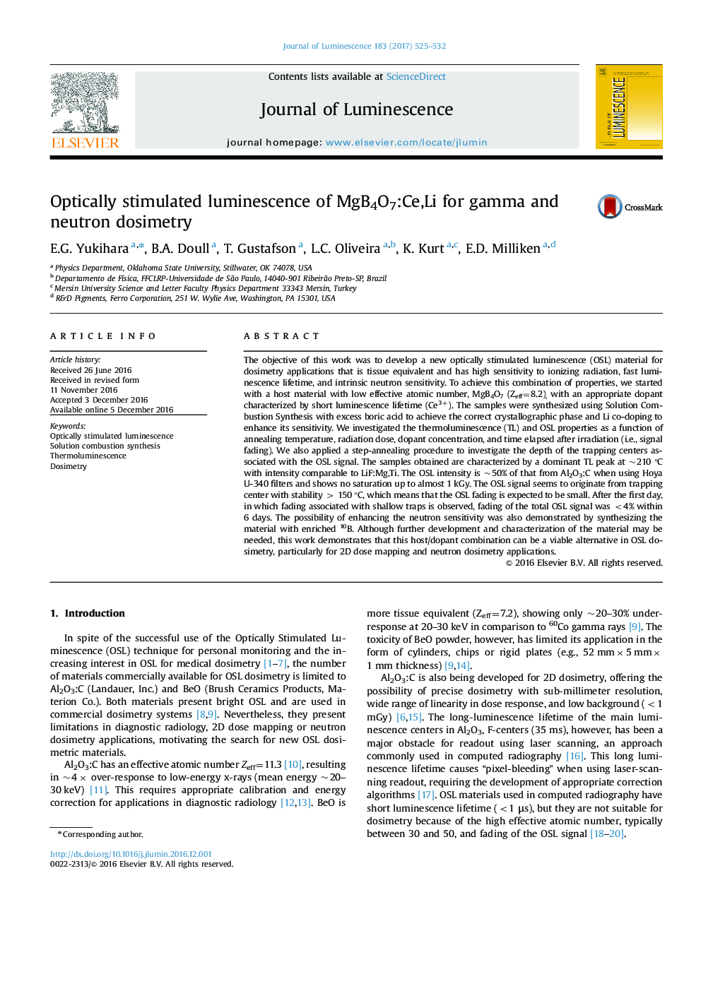 Optically stimulated luminescence of MgB4O7:Ce,Li for gamma and neutron dosimetry