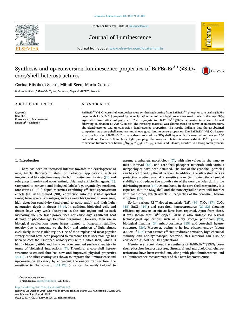 Synthesis and up-conversion luminescence properties of BaFBr-Er3+@SiO2 core/shell heterostructures