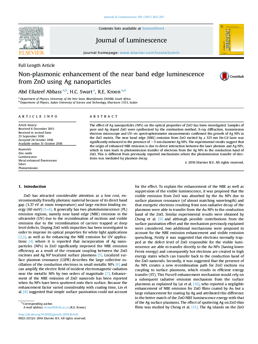 Non-plasmonic enhancement of the near band edge luminescence from ZnO using Ag nanoparticles