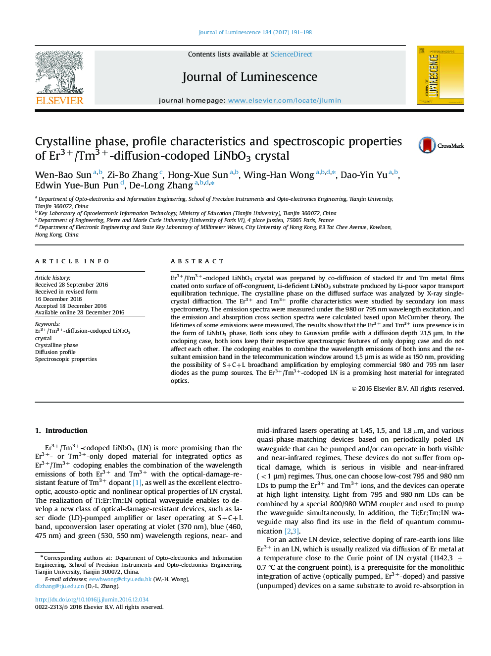 Crystalline phase, profile characteristics and spectroscopic properties of Er3+/Tm3+-diffusion-codoped LiNbO3 crystal